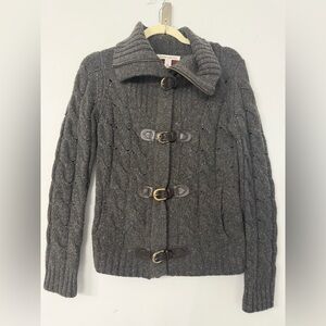 Autumn Cashmere Womens Small Gray Fleck leather buckle full zip collared sweater